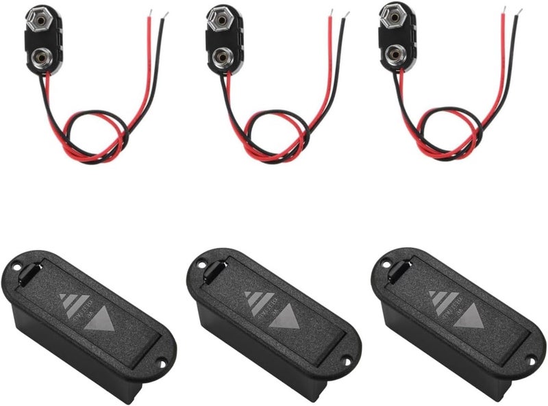 CCeCCe 3 Pack Guitar Pickup 9V Battery Holder Alkaline Power 9 Volt Batteries Box Case Compartment with I Type Connector Wire Lead for Active Guitar Bass Pickup Humbucker Preamp Passive EQ Equalizer - Image 1